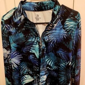Emerald 18 Activewear/Golf  Tropical Patterned Quater Zip,longsleeved Top Size L